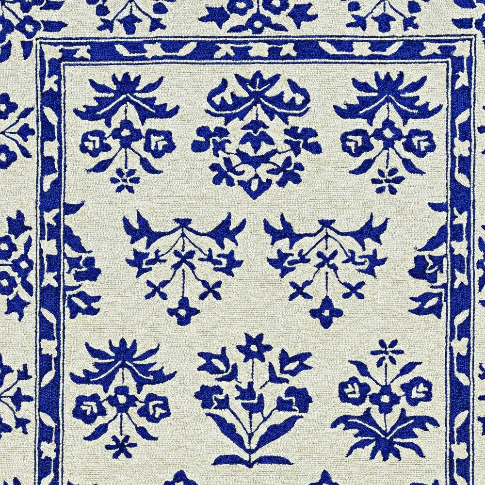 3' X 5' Blue Floral Handmade Indoor Outdoor Area Rug - Homeroots - Flyclothing LLC