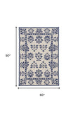 5' X 7' Sand Or Blue Floral Bordered Indoor Outdoor Area Rug - Homeroots