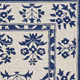5' X 7' Sand Or Blue Floral Bordered Indoor Outdoor Area Rug - Homeroots