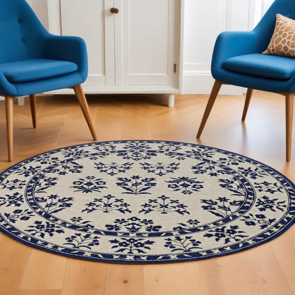 8' Blue Round Hand Tufted Area Rug With UV Protection - Homeroots - Flyclothing LLC