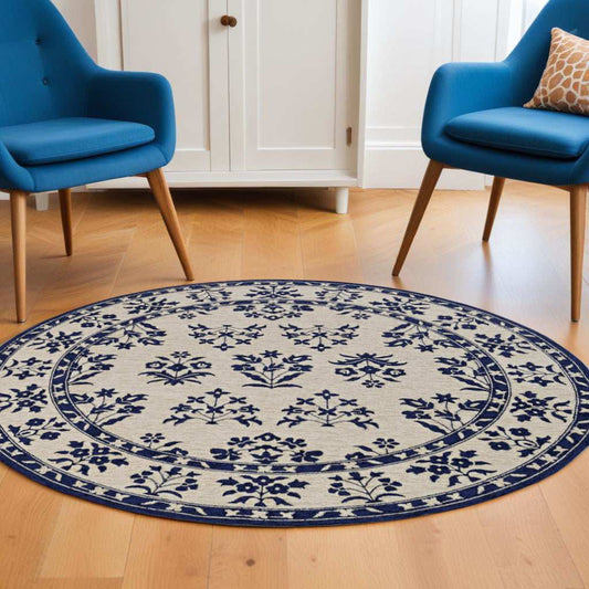 8' Blue Round Hand Tufted Area Rug With UV Protection - Homeroots - Flyclothing LLC
