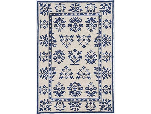 8' X 10' Blue Round Floral Handmade Indoor Outdoor Area Rug - Homeroots - Flyclothing LLC