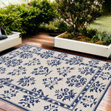 8' X 10' Blue Round Floral Handmade Indoor Outdoor Area Rug - Homeroots - Flyclothing LLC