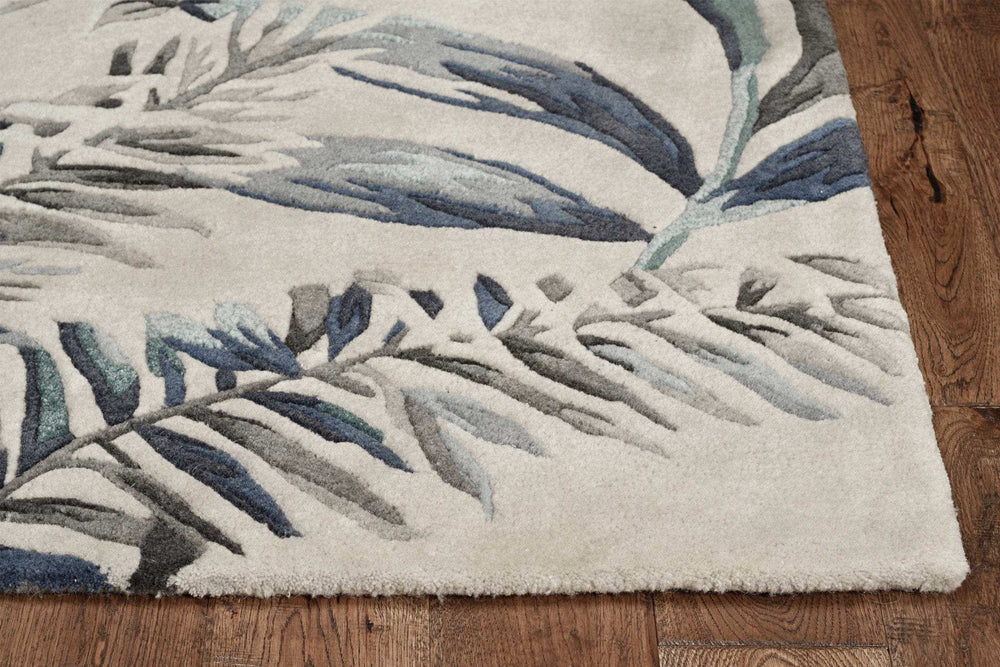 8' Grey Blue Hand Tufted Tropical Leaves Indoor Runner Rug - Homeroots - Flyclothing LLC