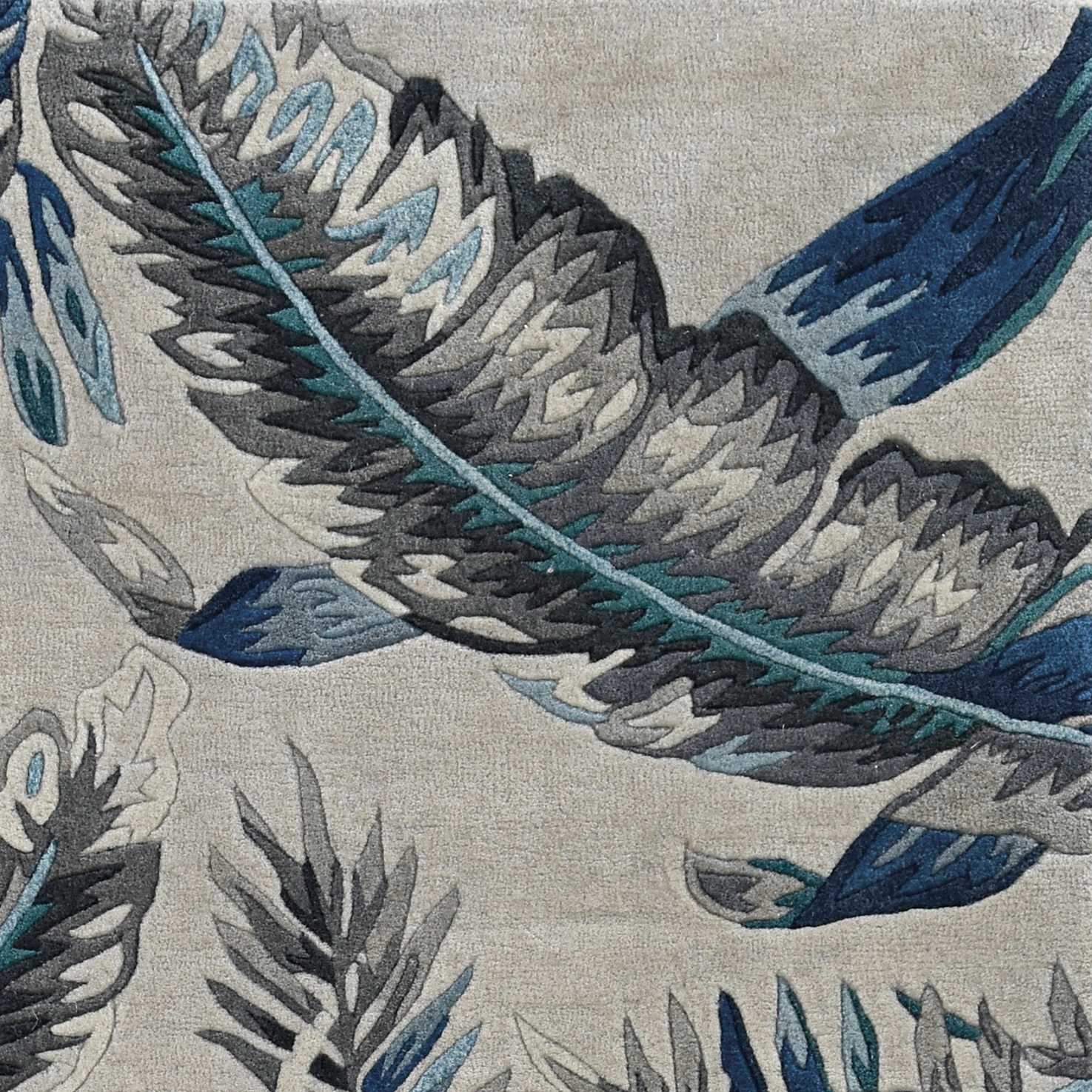 8' Grey Blue Hand Tufted Tropical Leaves Indoor Runner Rug - Homeroots - Flyclothing LLC