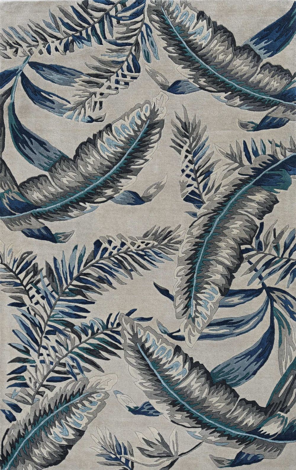 8' Grey Blue Hand Tufted Tropical Leaves Indoor Runner Rug - Homeroots - Flyclothing LLC