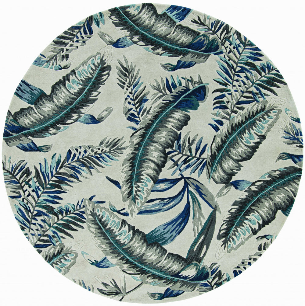 3' X 4' Grey Blue Hand Tufted Tropical Leaves Indoor Area Rug - Homeroots