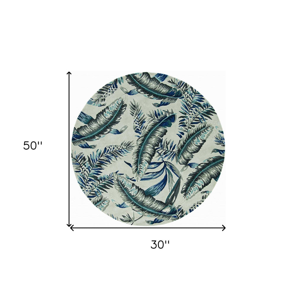 3' X 4' Grey Blue Hand Tufted Tropical Leaves Indoor Area Rug - Homeroots - Flyclothing LLC