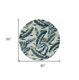 3' X 4' Grey Blue Hand Tufted Tropical Leaves Indoor Area Rug