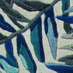 3' X 5' Grey Or Blue Tropical Leaves Wool Area Rug