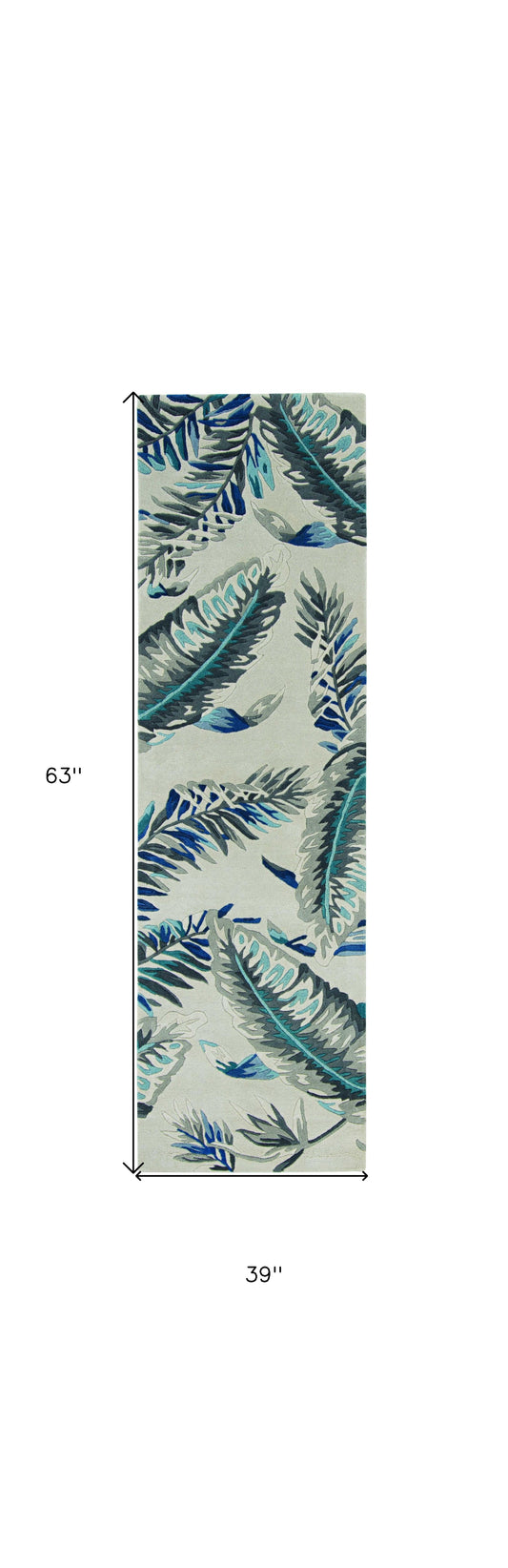 3' X 5' Grey Or Blue Tropical Leaves Wool Area Rug - Homeroots
