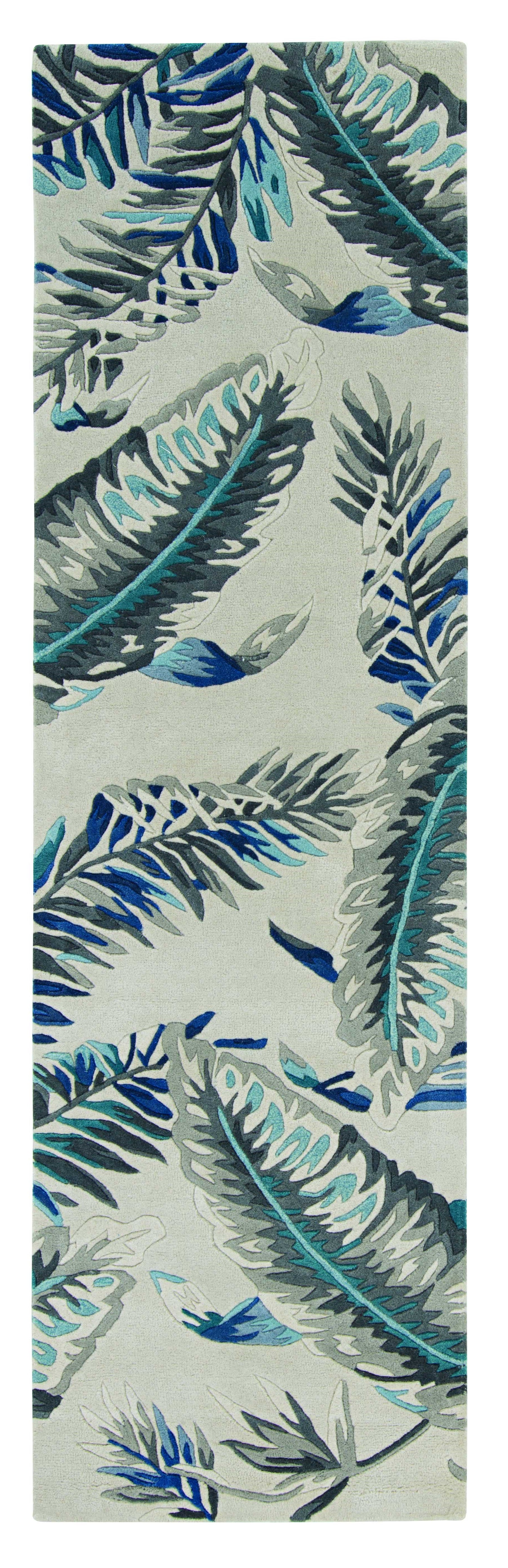 3' X 5' Grey Or Blue Tropical Leaves Wool Area Rug