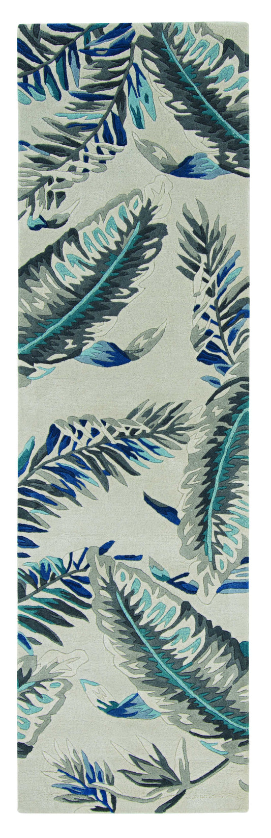 3' X 5' Grey Or Blue Tropical Leaves Wool Area Rug