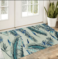 3' X 5' Grey Or Blue Tropical Leaves Wool Area Rug - Homeroots