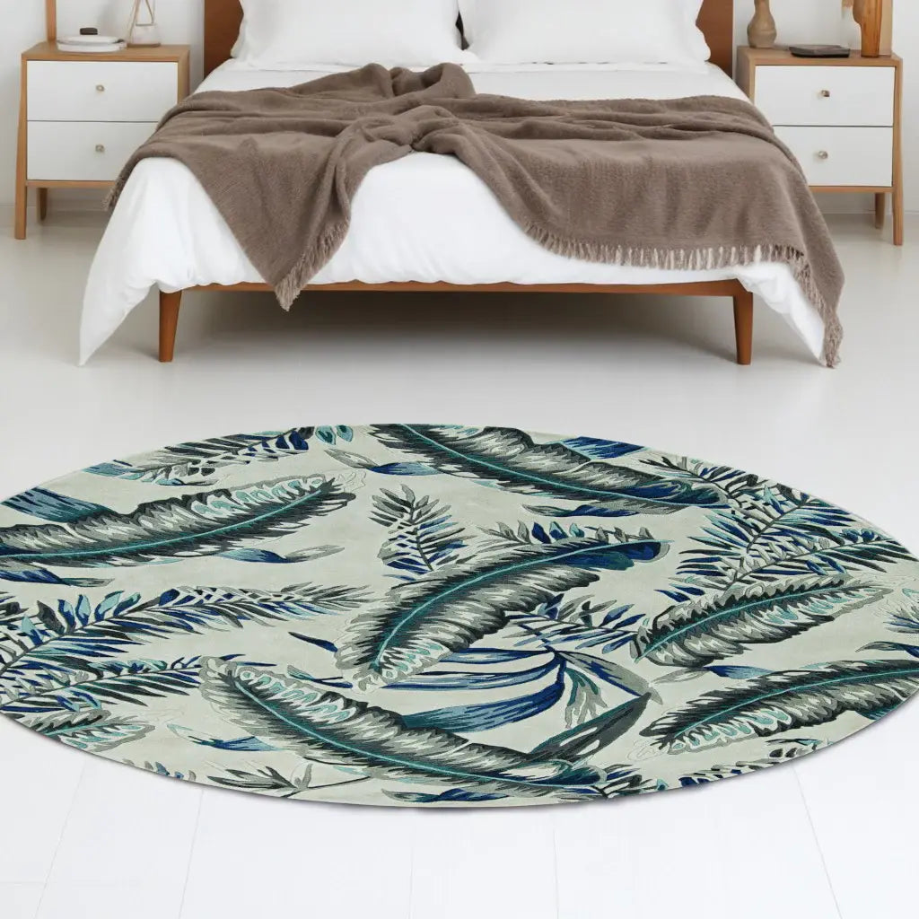 8' Blue and Gray Round Wool Hand Tufted Area Rug - Homeroots - Flyclothing LLC