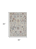 5' X 7' Ivory Floral Bordered Wool Indoor Area Rug - Homeroots
