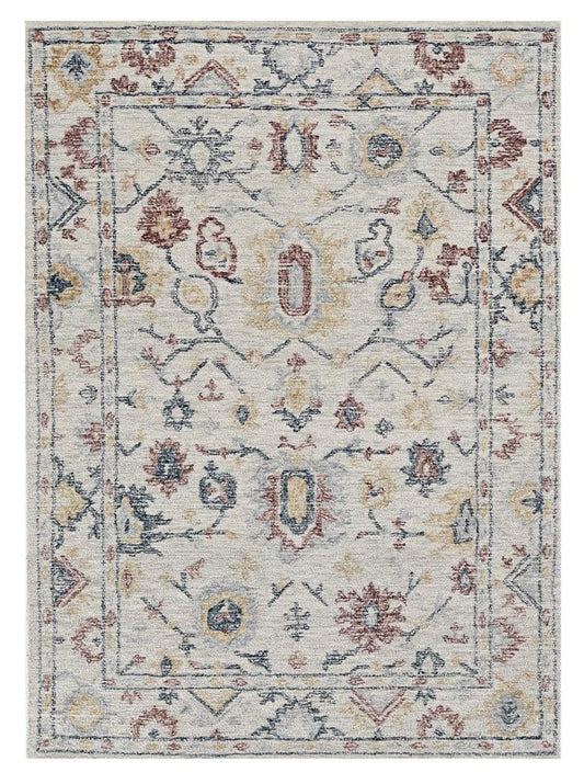 5' X 7' Ivory Floral Bordered Wool Indoor Area Rug - Homeroots