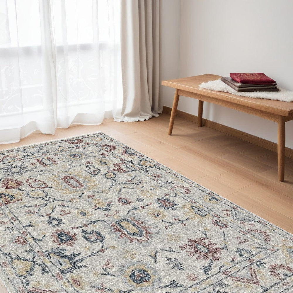5' X 7' Ivory Floral Bordered Wool Indoor Area Rug - Homeroots