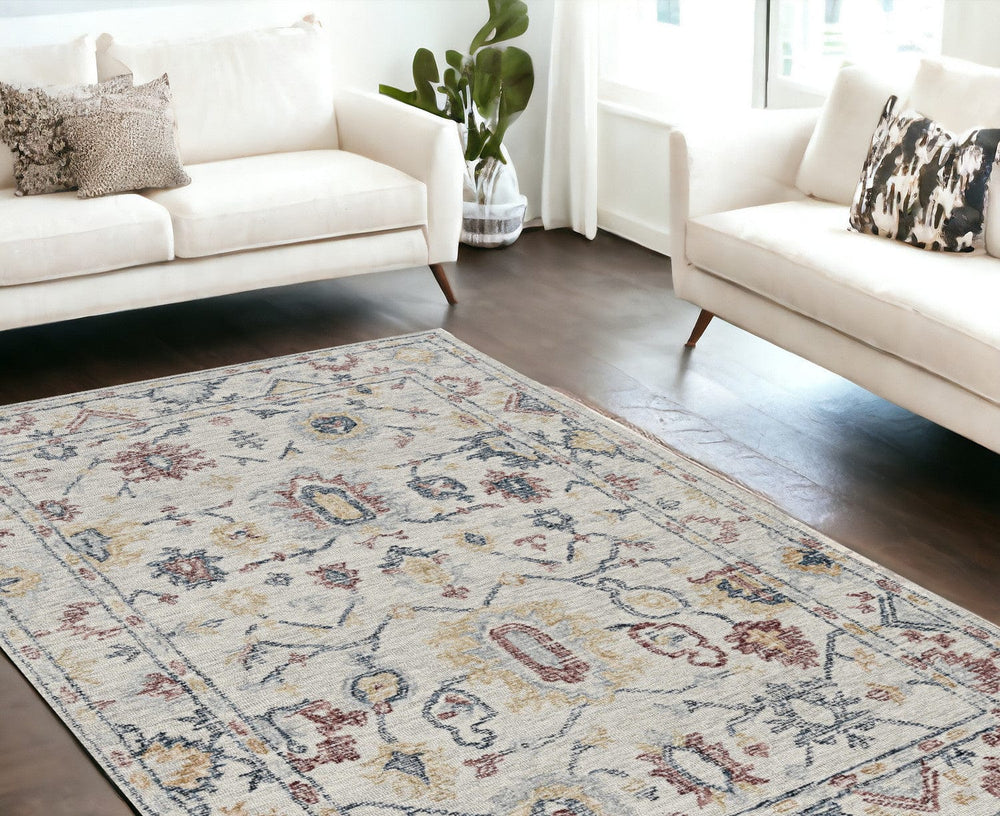 9' X 13' Ivory Hand Tufted Space Dyed Floral Traditional Indoor Area Rug - Homeroots