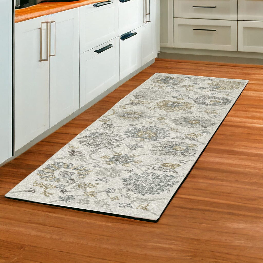 2' X 8' Ivory Floral Vine Wool Runner Rug - Homeroots