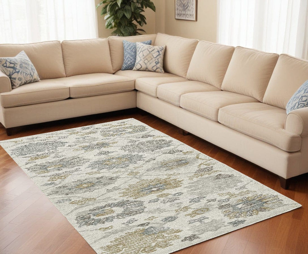 7' X 10' Ivory Hand Tufted Space Dyed Traditional Floral Indoor Area Rug - Homeroots