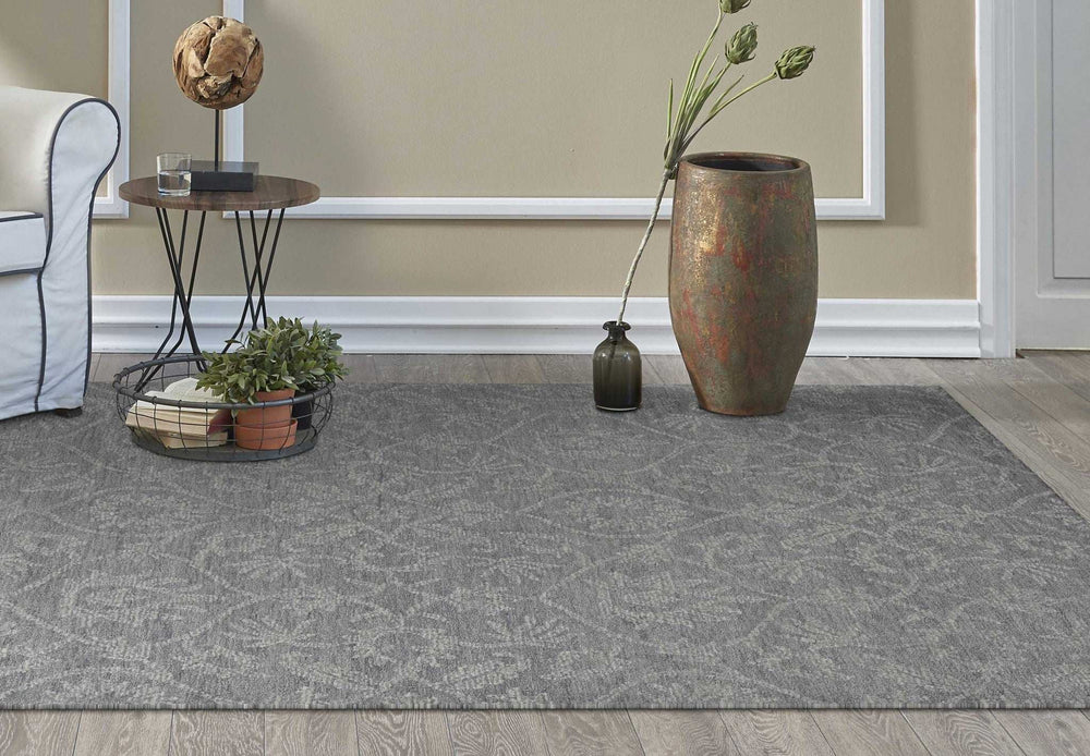 8' Grey Hand Tufted Space Dyed Floral Ogee Indoor Runner Rug - Homeroots - Flyclothing LLC