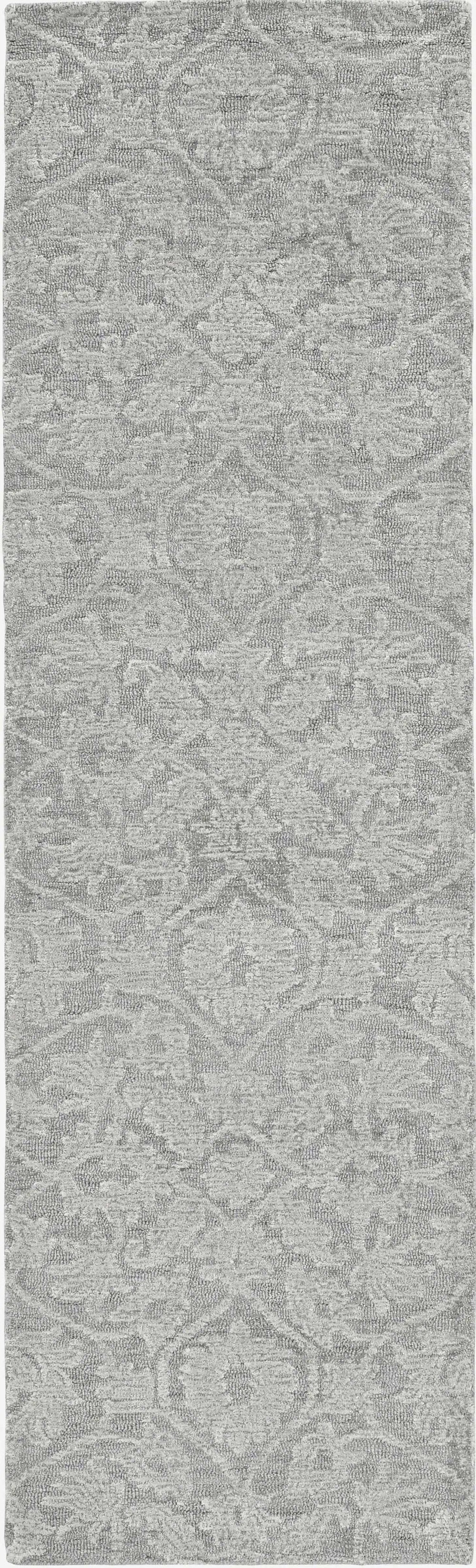 8' Grey Hand Tufted Space Dyed Floral Ogee Indoor Runner Rug - Homeroots - Flyclothing LLC