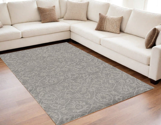 5' X 7' Grey Floral Vines Wool Indoor Area Rug - Homeroots