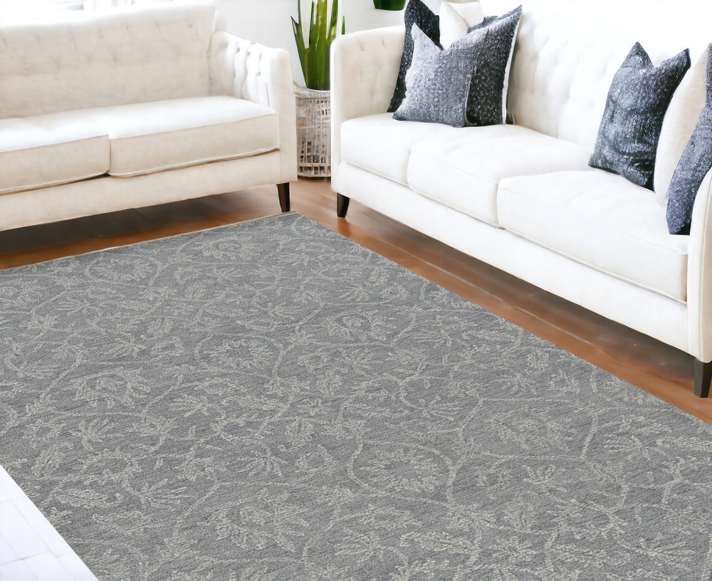 9' X 13' Grey Hand Tufted Space Dyed Floral Ogee Indoor Area Rug - Homeroots