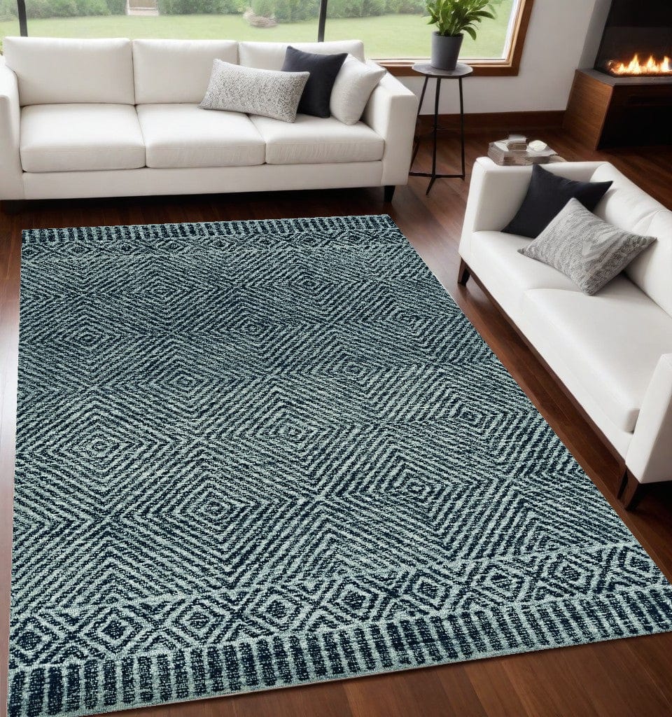 5' X 7' Grey Black Hand Tufted Space Dyed Geometric Indoor Area Rug - Homeroots