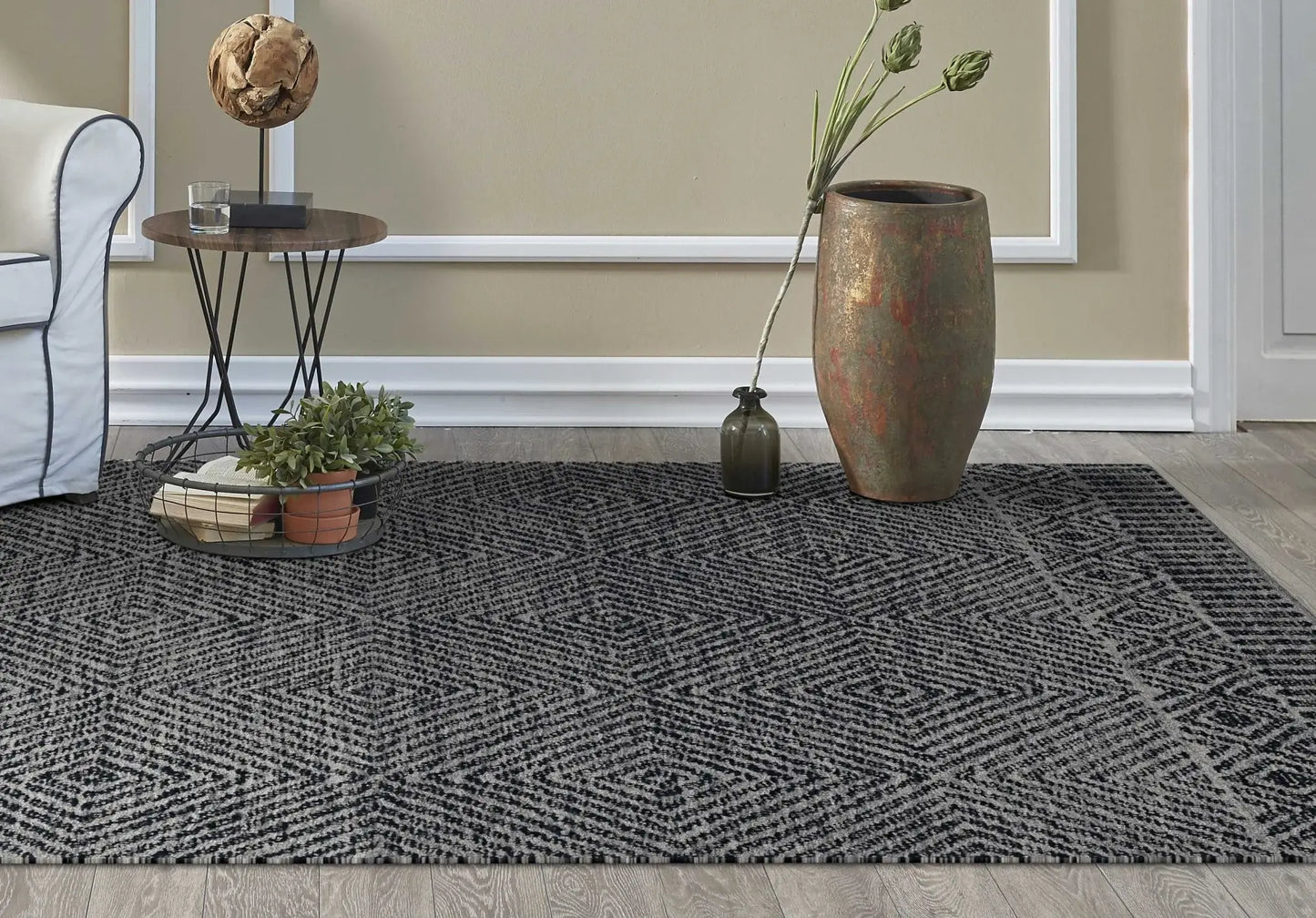 7' X 10' Grey Black Hand Tufted Space Dyed Geometric Indoor Area Rug - Homeroots - Flyclothing LLC