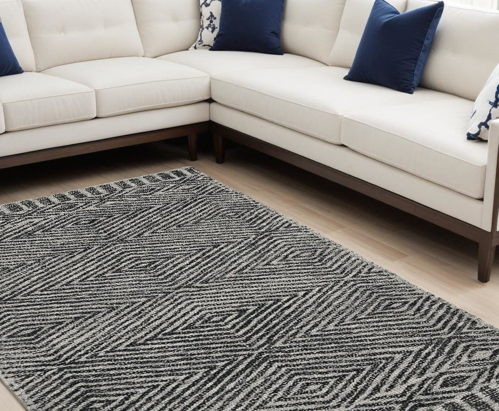 7' X 10' Grey Black Hand Tufted Space Dyed Geometric Indoor Area Rug - Homeroots