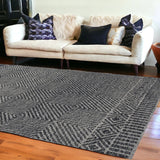 108 X 156 Grey Or  Black Wool Rug - Homeroots