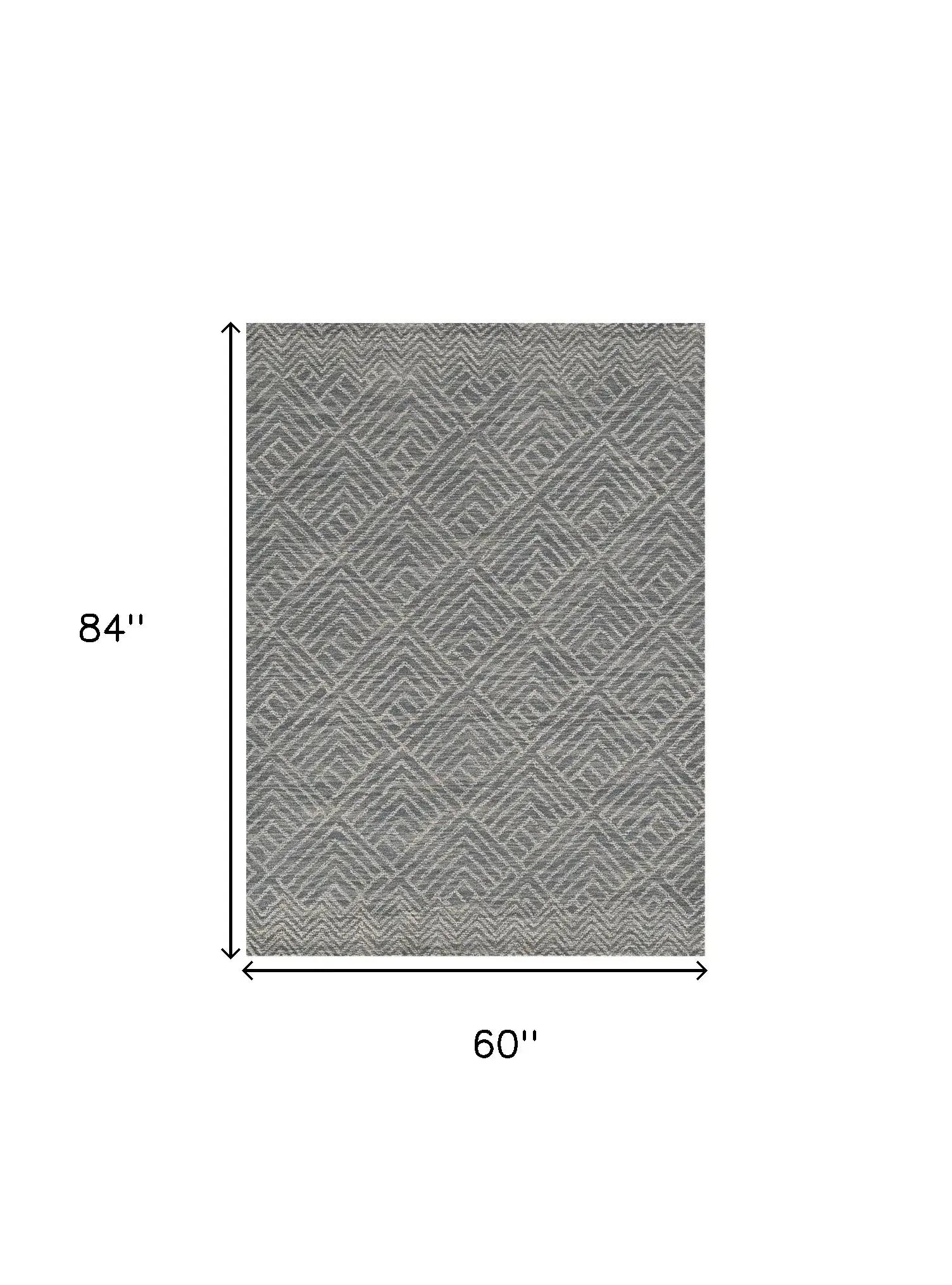 5' X 7' Denim Blue Hand Tufted Space Dyed Geometric Indoor Area Rug - Homeroots - Flyclothing LLC