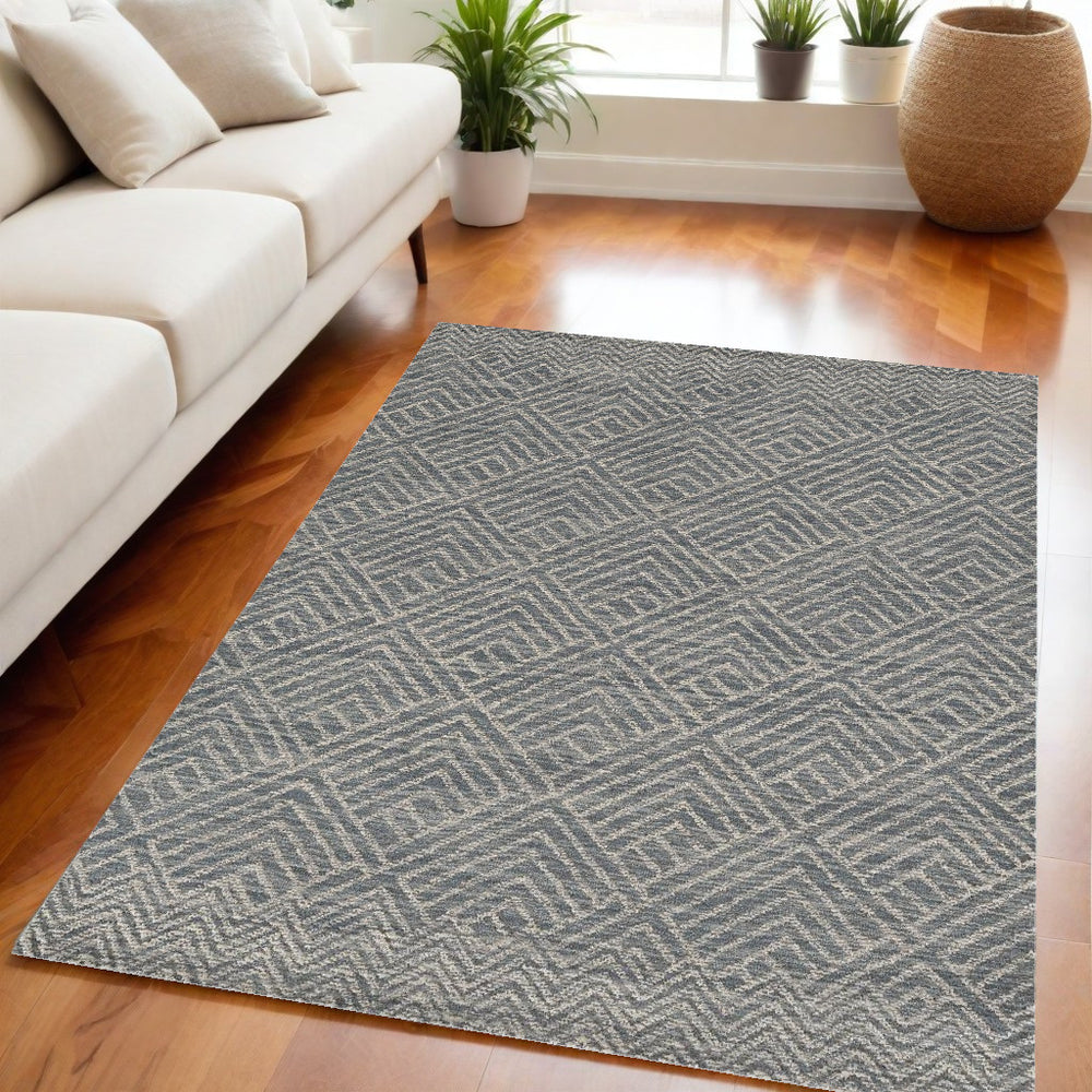 5' X 7' Denim Blue Hand Tufted Space Dyed Geometric Indoor Area Rug - Homeroots