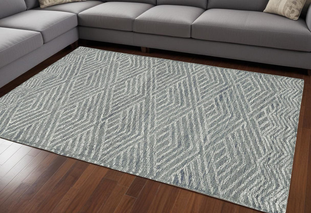 7' X 10' Denim Blue Hand Tufted Space Dyed Geometric Indoor Area Rug - Homeroots