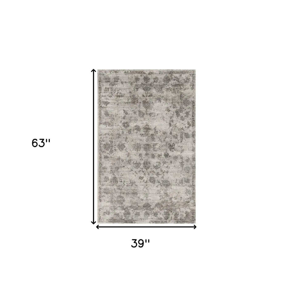 3' X 5' Gray Floral Vines Hand Loomed Distressed Area Rug - Homeroots - Flyclothing LLC