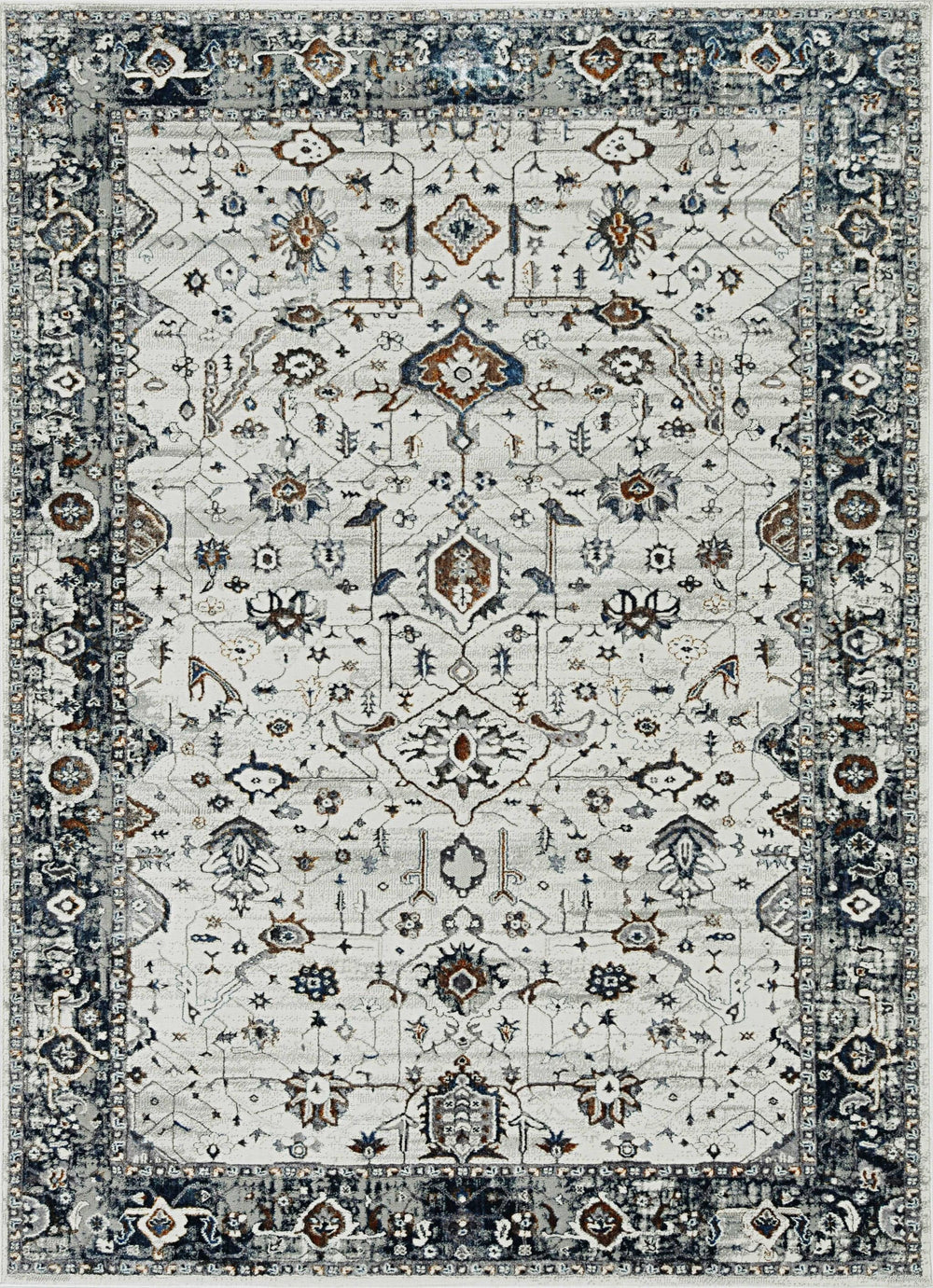 7' Ivory Grey Machine Woven Floral Traditional Indoor Runner Rug - Homeroots