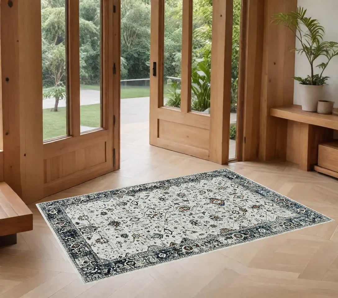 3' X 5' Gray and Ivory Floral Distressed Area Rug - Homeroots - Flyclothing LLC