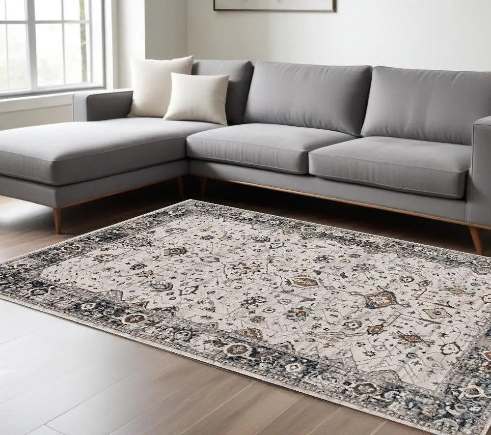 6' X 9' Gray and Ivory Area Rug - Homeroots