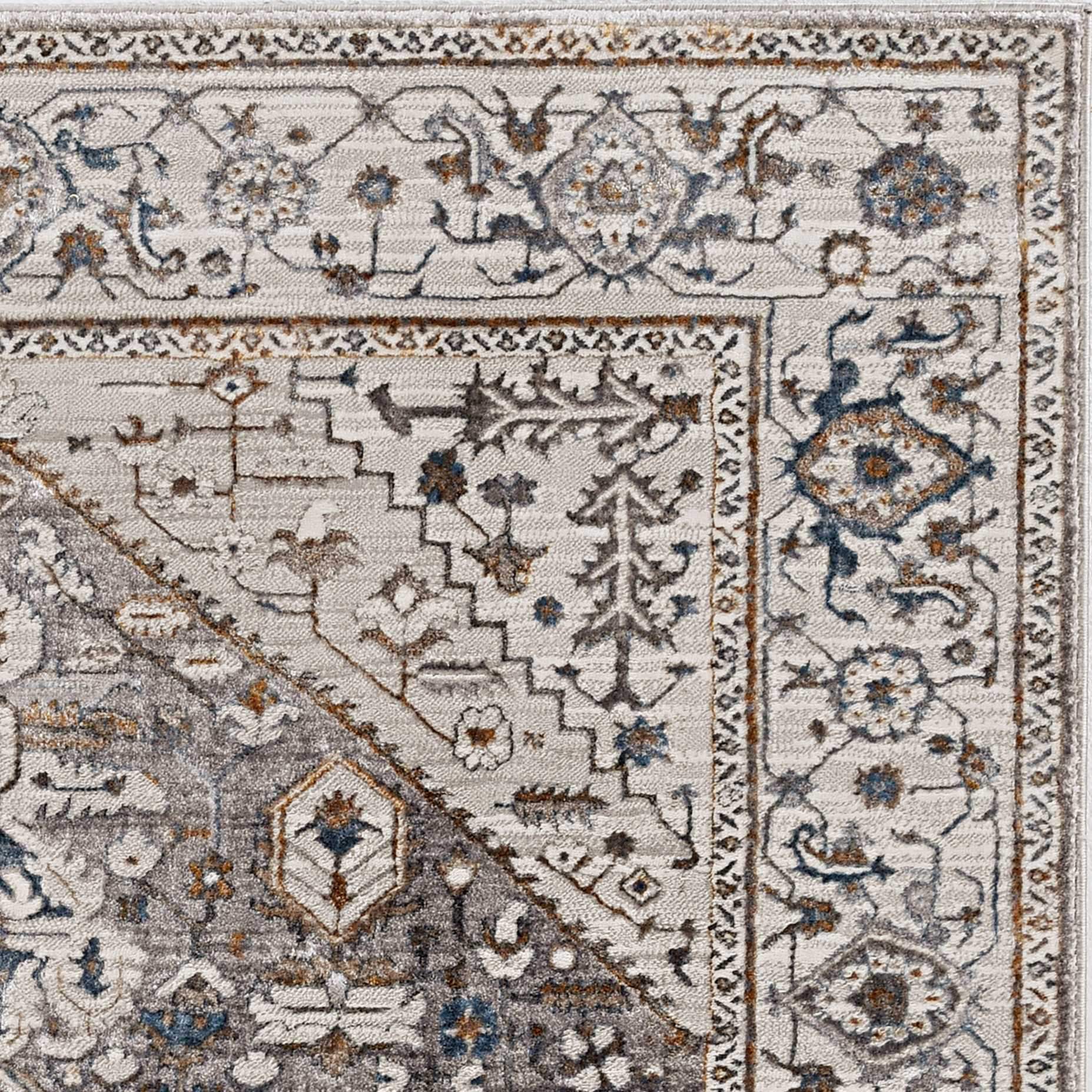 7' Grey Machine Woven Diamond Floral Medallion Indoor Runner Rug - Homeroots - Flyclothing LLC