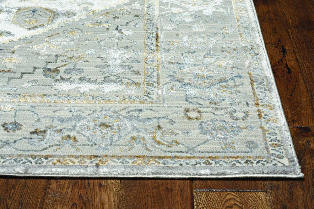 7' Grey Machine Woven Diamond Floral Medallion Indoor Runner Rug - Homeroots - Flyclothing LLC