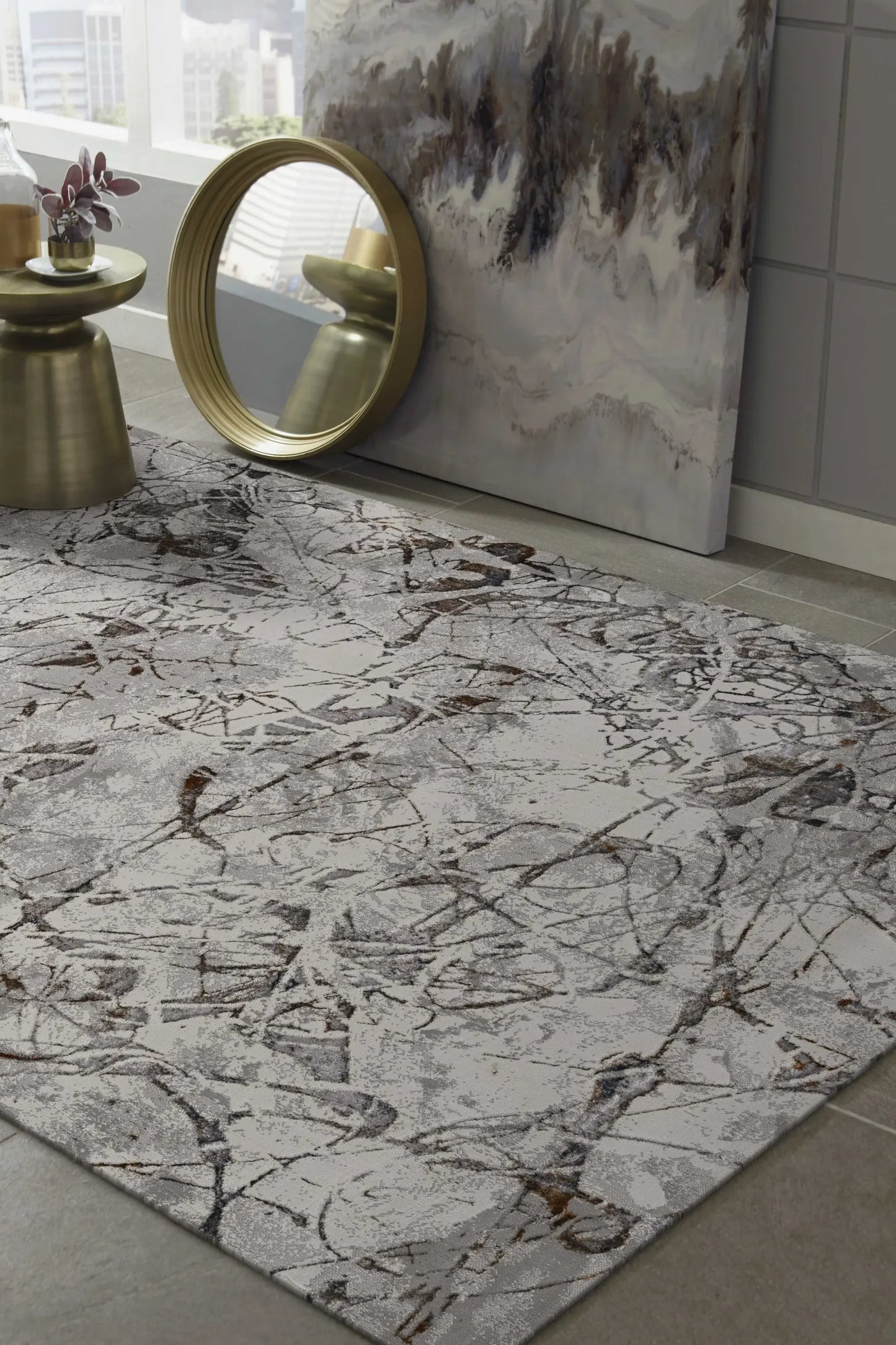 7' Ivory Grey Machine Woven Abstract Vermicular Indoor Runner Rug - Homeroots - Flyclothing LLC