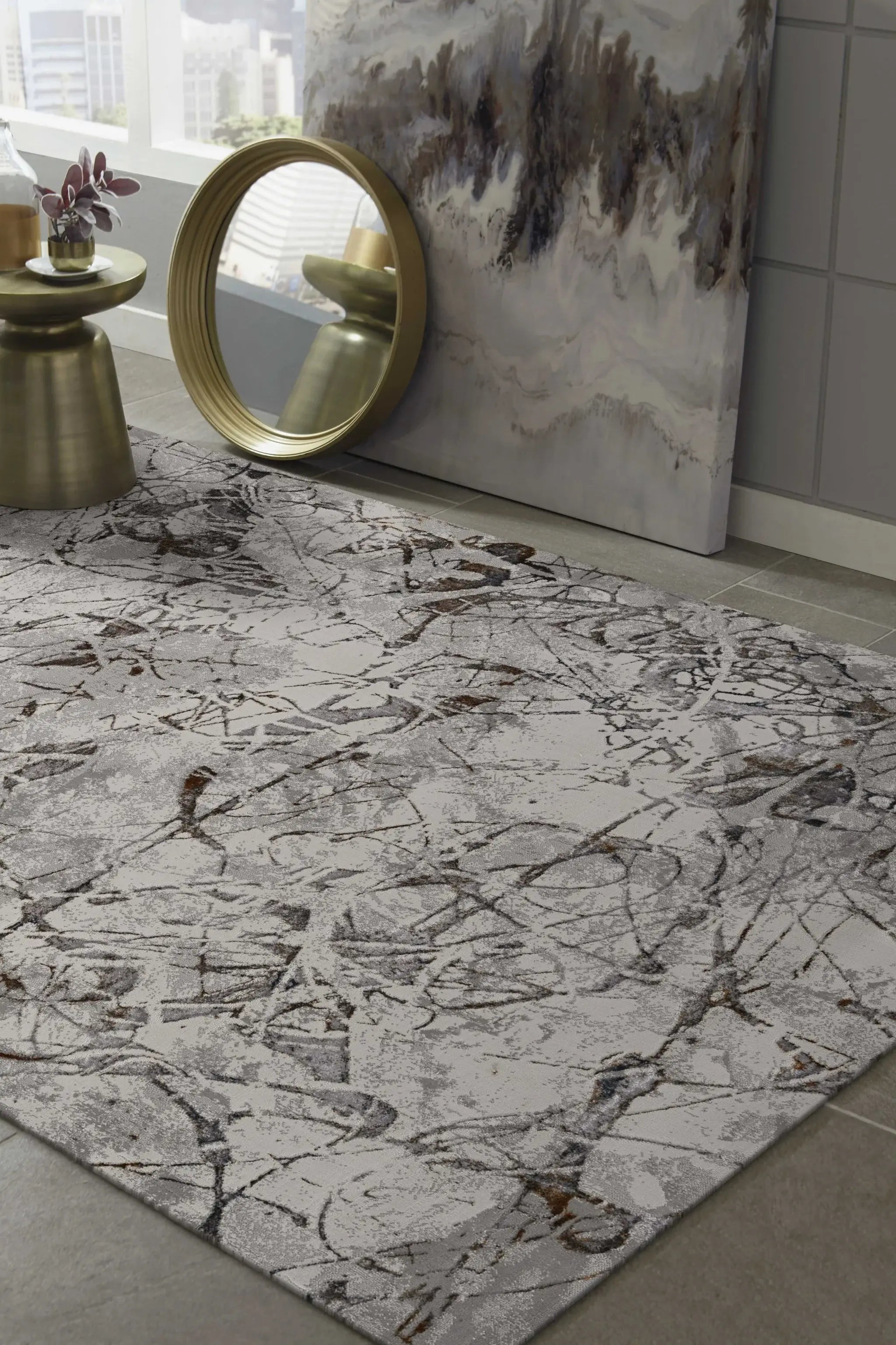 7' Ivory Grey Machine Woven Abstract Vermicular Indoor Runner Rug - Homeroots - Flyclothing LLC