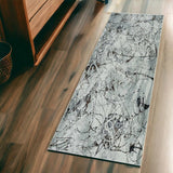 7' Ivory Grey Machine Woven Abstract Vermicular Indoor Runner Rug - Homeroots