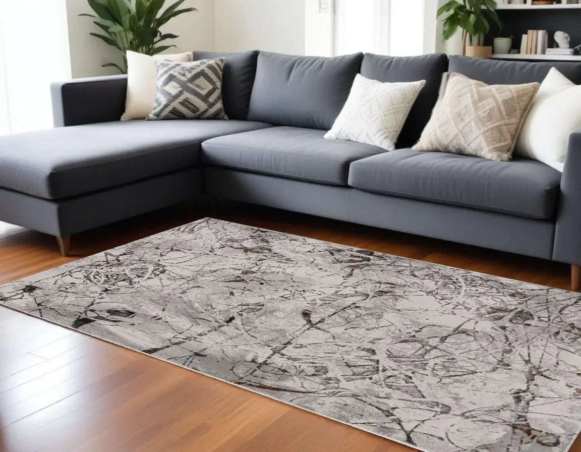 8' X 11' Gray and Ivory Area Rug - Homeroots - Flyclothing LLC