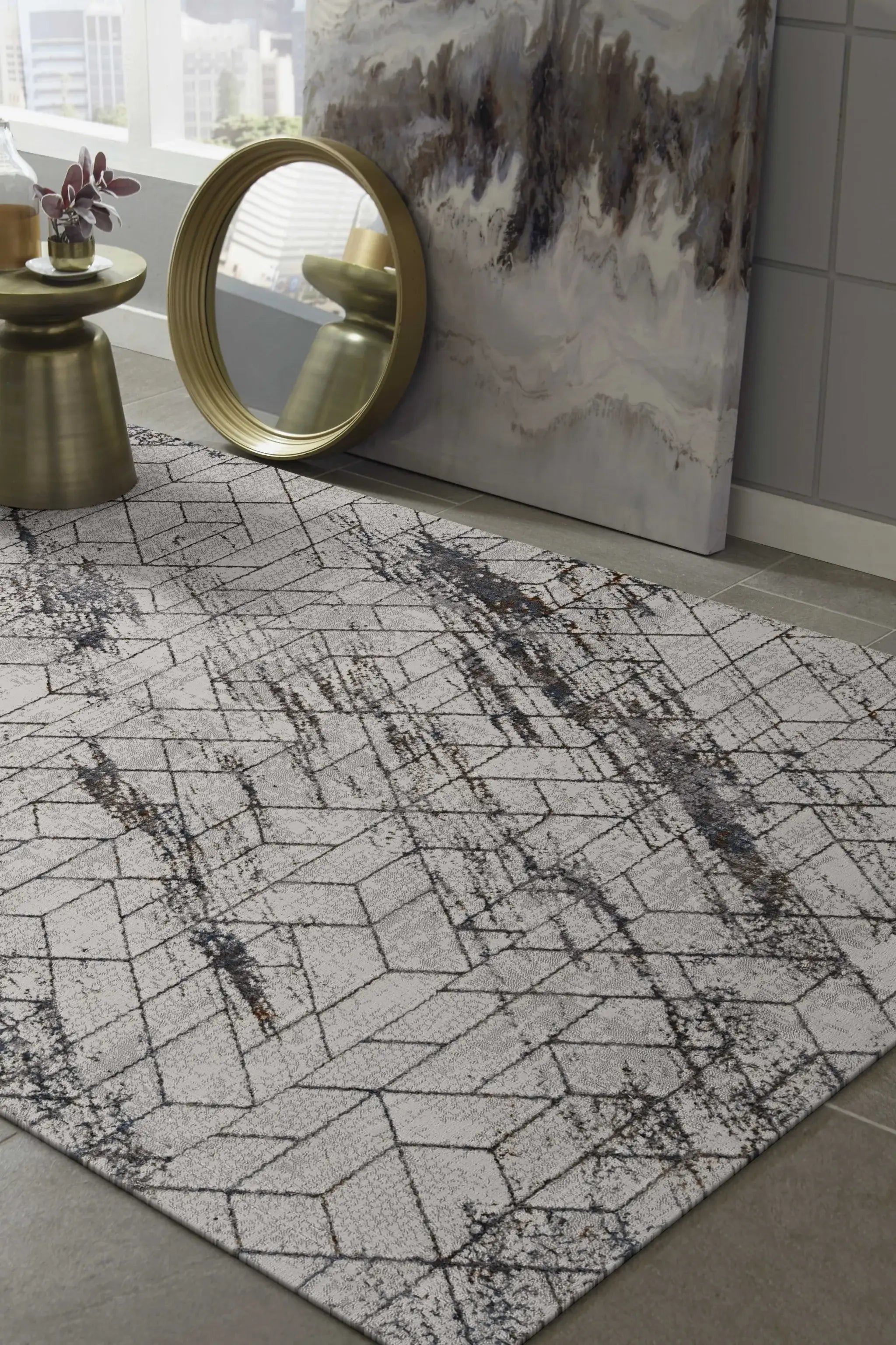 7' Ivory Machine Woven Abstract Geometric Indoor Runner Rug - Homeroots - Flyclothing LLC