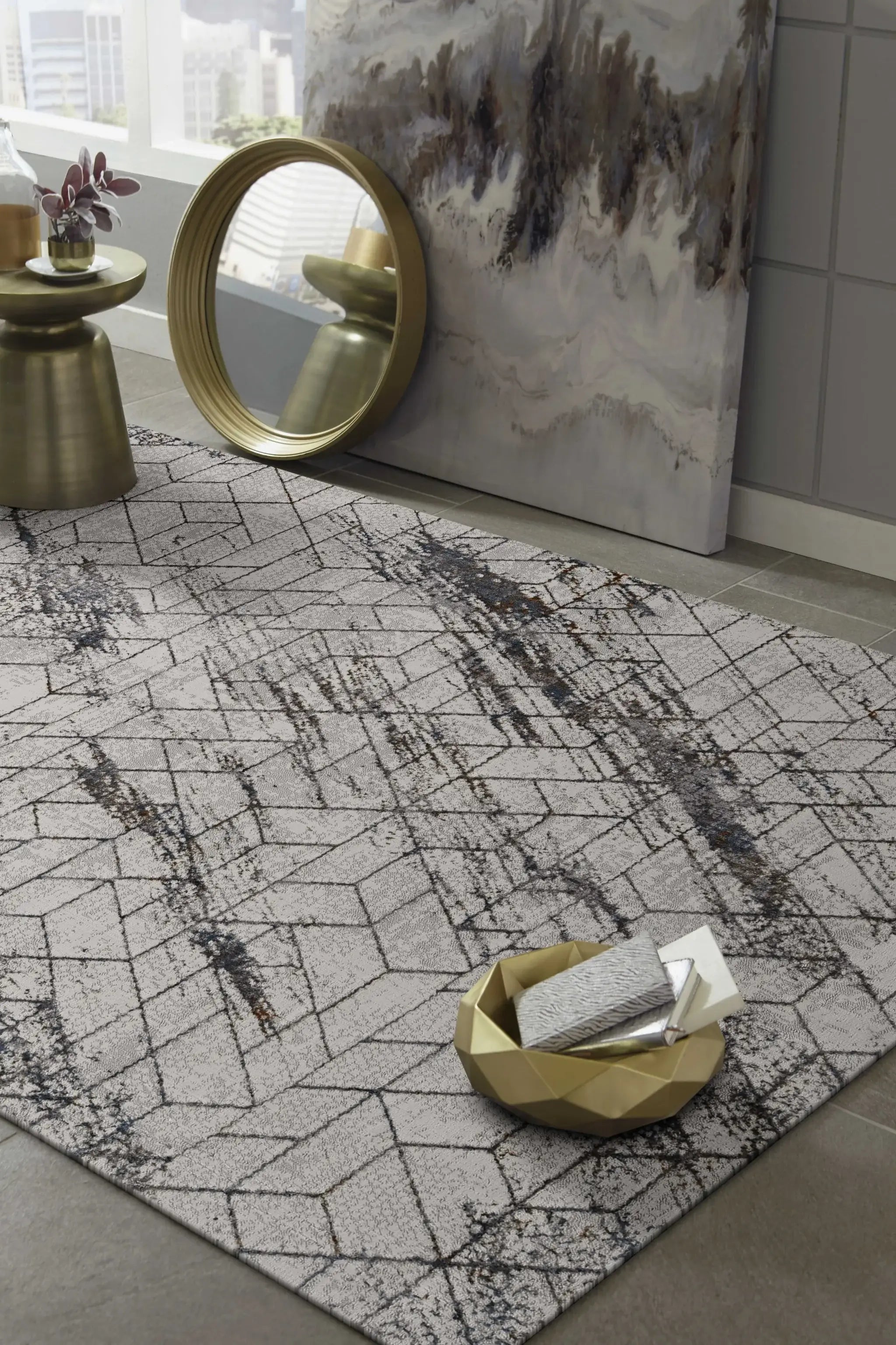7' Ivory Machine Woven Abstract Geometric Indoor Runner Rug - Homeroots - Flyclothing LLC
