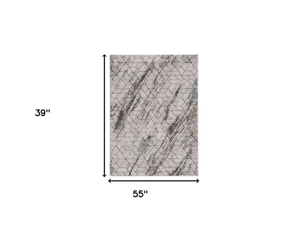 3' X 5' Ivory Geometric Pattern Area Rug - Homeroots - Flyclothing LLC