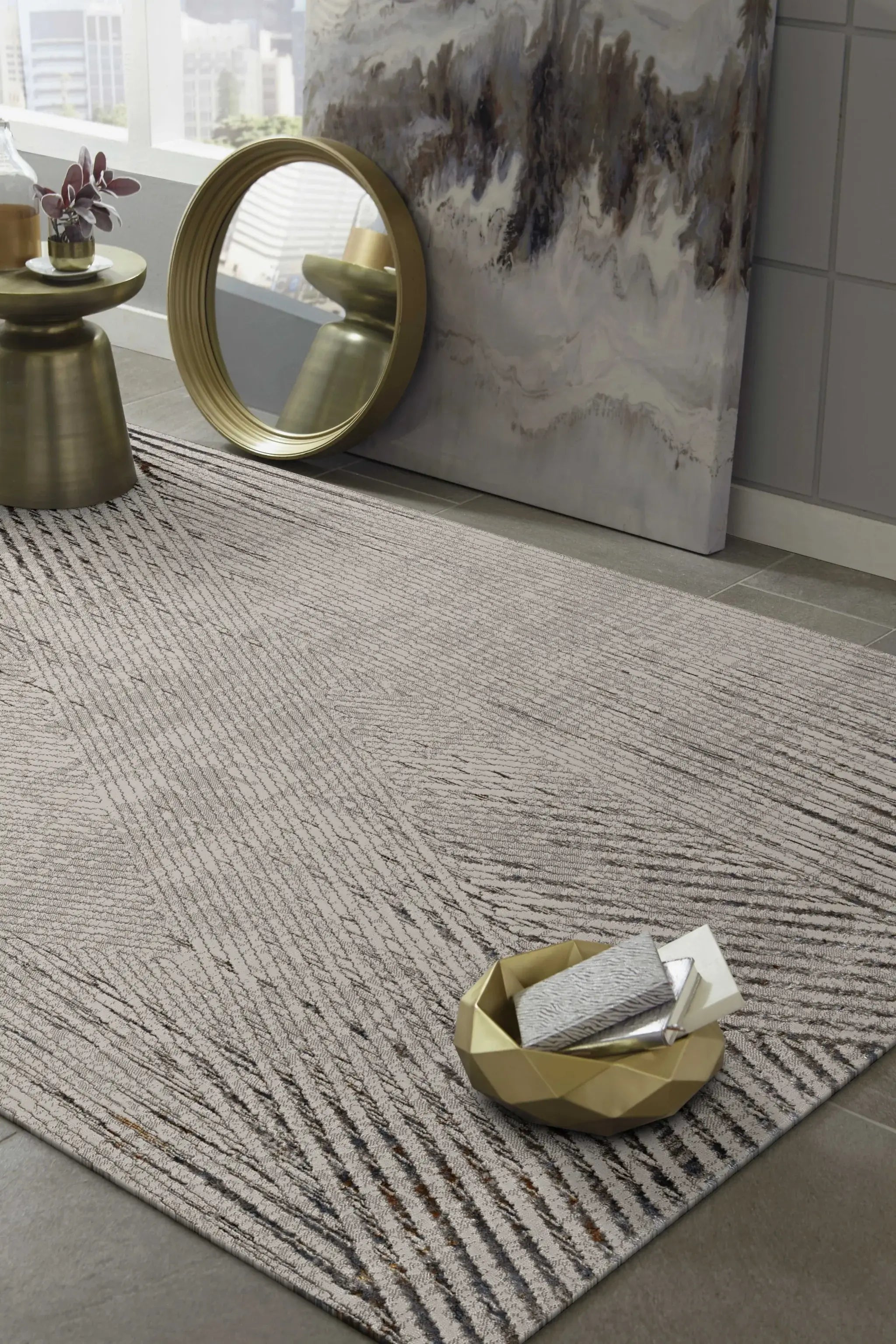 3' X 5' Ivory Or Grey Geometric Lines Area Rug - Homeroots - Flyclothing LLC